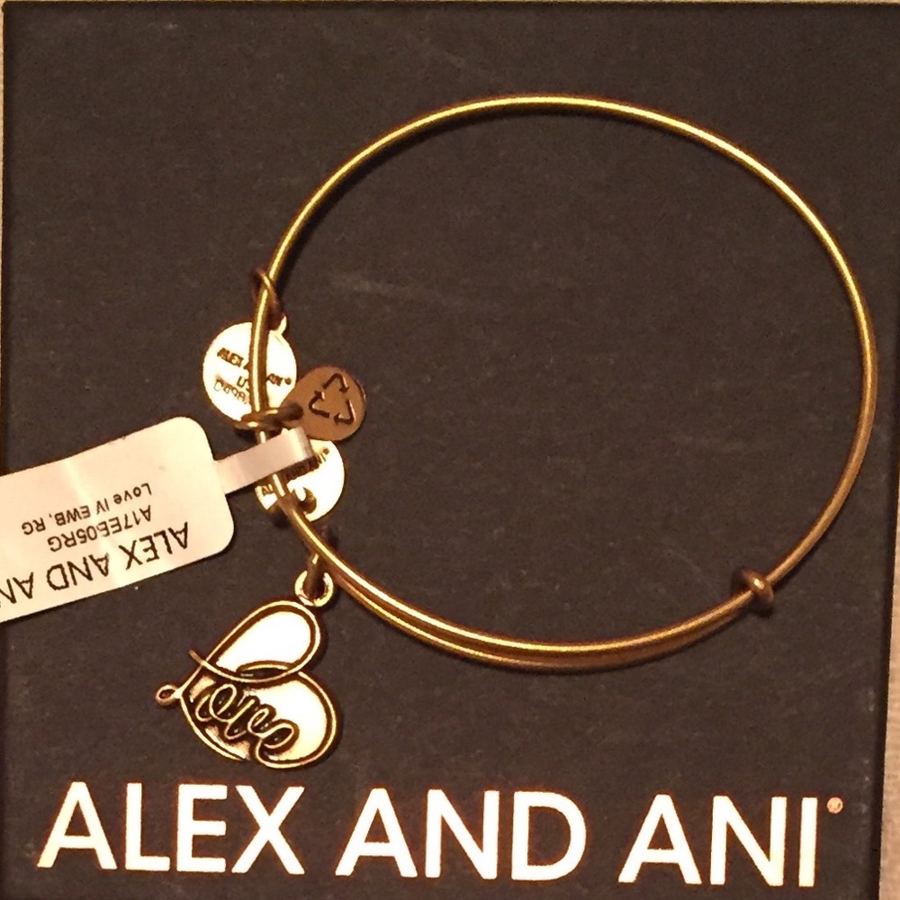 Alex and Ani gold love charm bracelet.